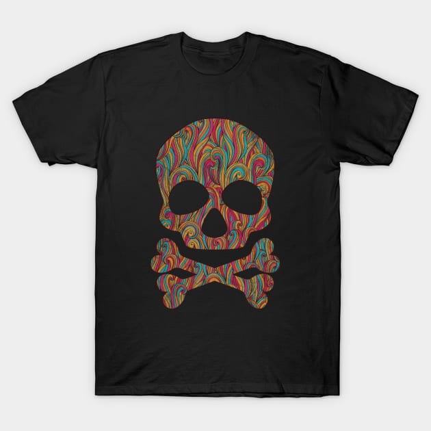 Skull and Bones Halloween Art Retro Pattern T-Shirt by astralprints